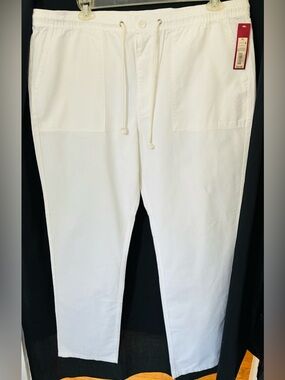 Merona men’s XL white cotton straight leg pants drawstring waist 4 pockets
